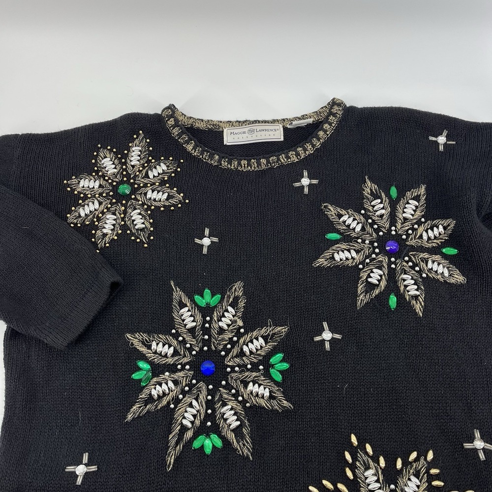 Maggie Lawrence Black‎ Beaded Christmas Holiday Sweater 14/16